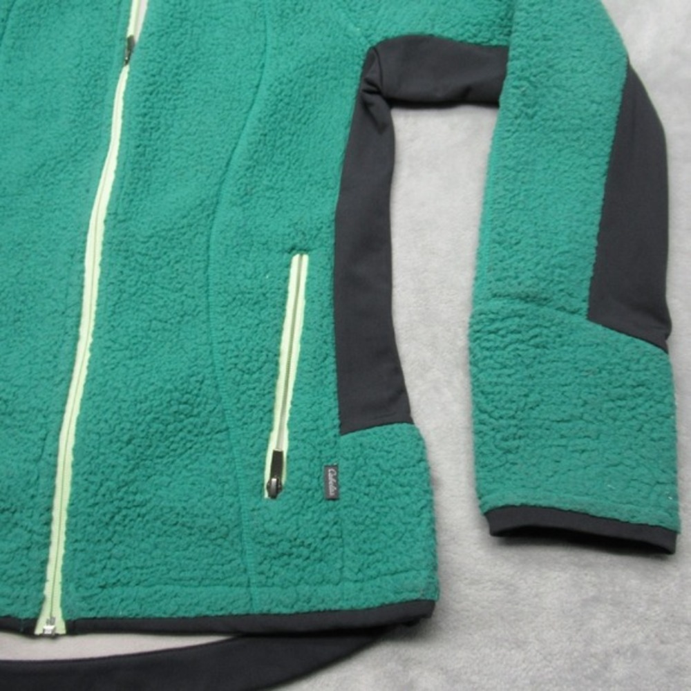 Cabelas Jacket Mens Small Green Black Tech Hiking Full Zip Pockets Sherpa Fleece - Picture 7 of 15